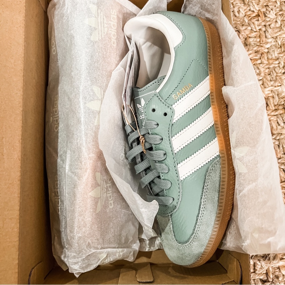 NWT Adidas Samba OG Originals Silver Green Sneakers Size Women’s 6.5 - Picture 7 of 15